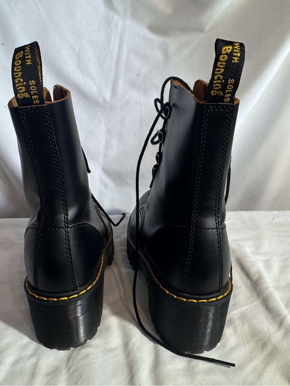 Dr Martens Leona Boots Size 8 Doc Platform Chunky Heel Black Gothic Combat - Picture 7 of 9